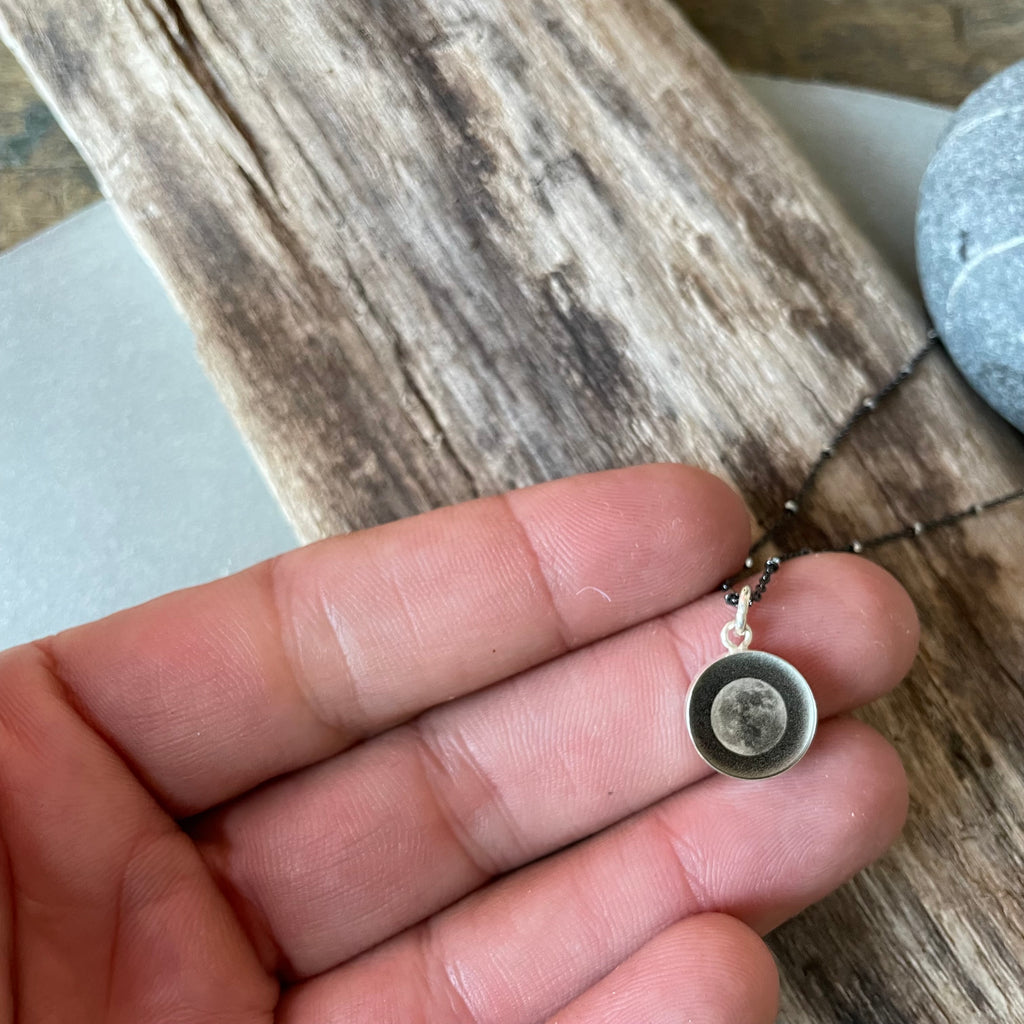 Full Moon Photo Bezel Necklace on Sterling by Everyday Artifact