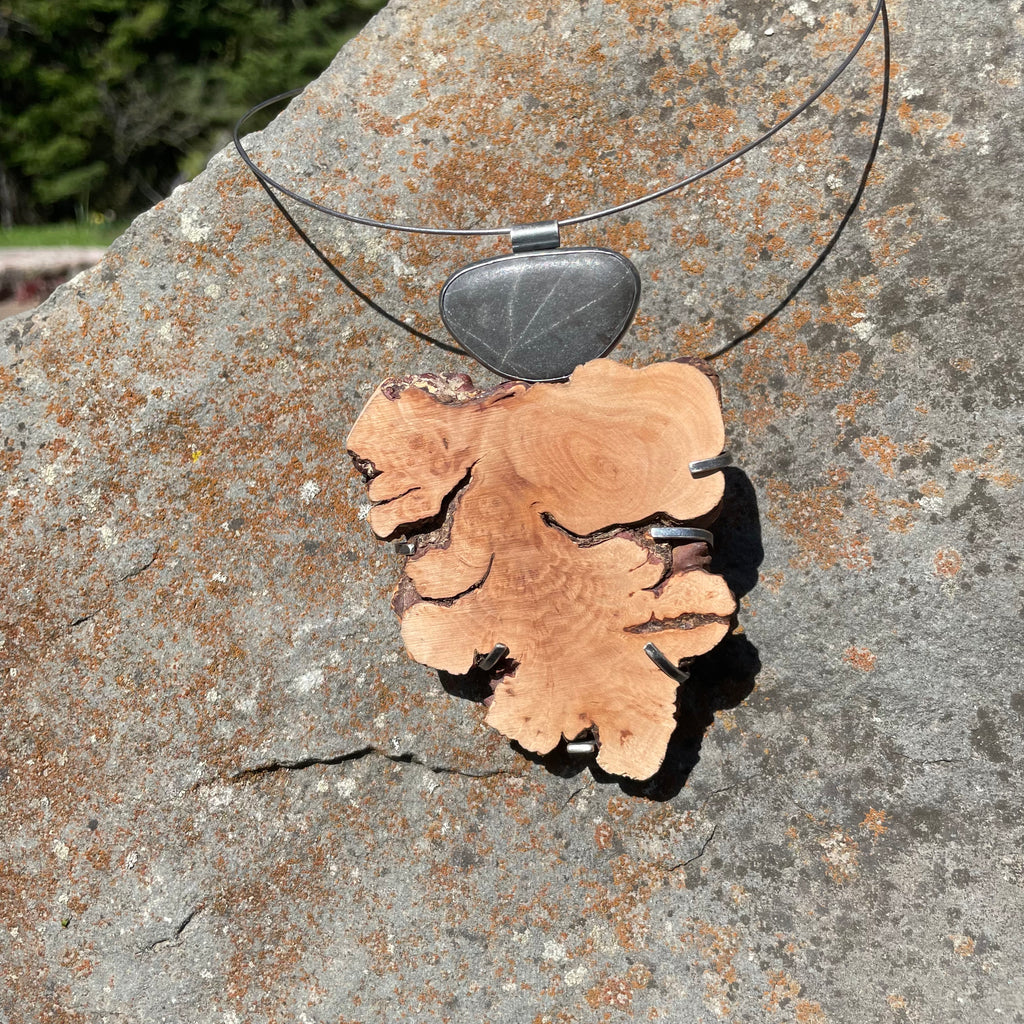 Crosscut Driftwood Neckwire Necklace by Lakestone Jewelry