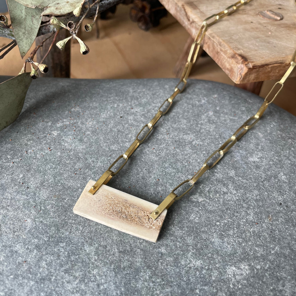 Handmade Brass Chain and Antler Bar Necklace by Eric Silva