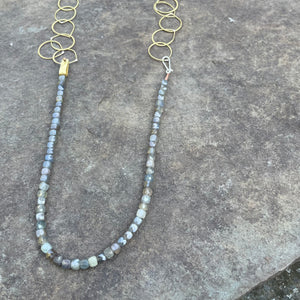 Stone and Handmade Brass Chain Necklace by Eric Silva