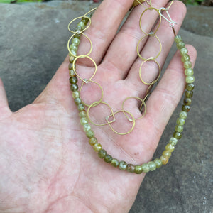 Stone and Handmade Brass Chain Necklace by Eric Silva