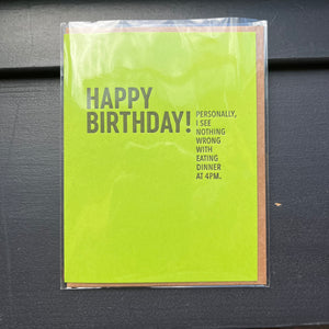 Early Dinner Birthday Card by Sapling Press