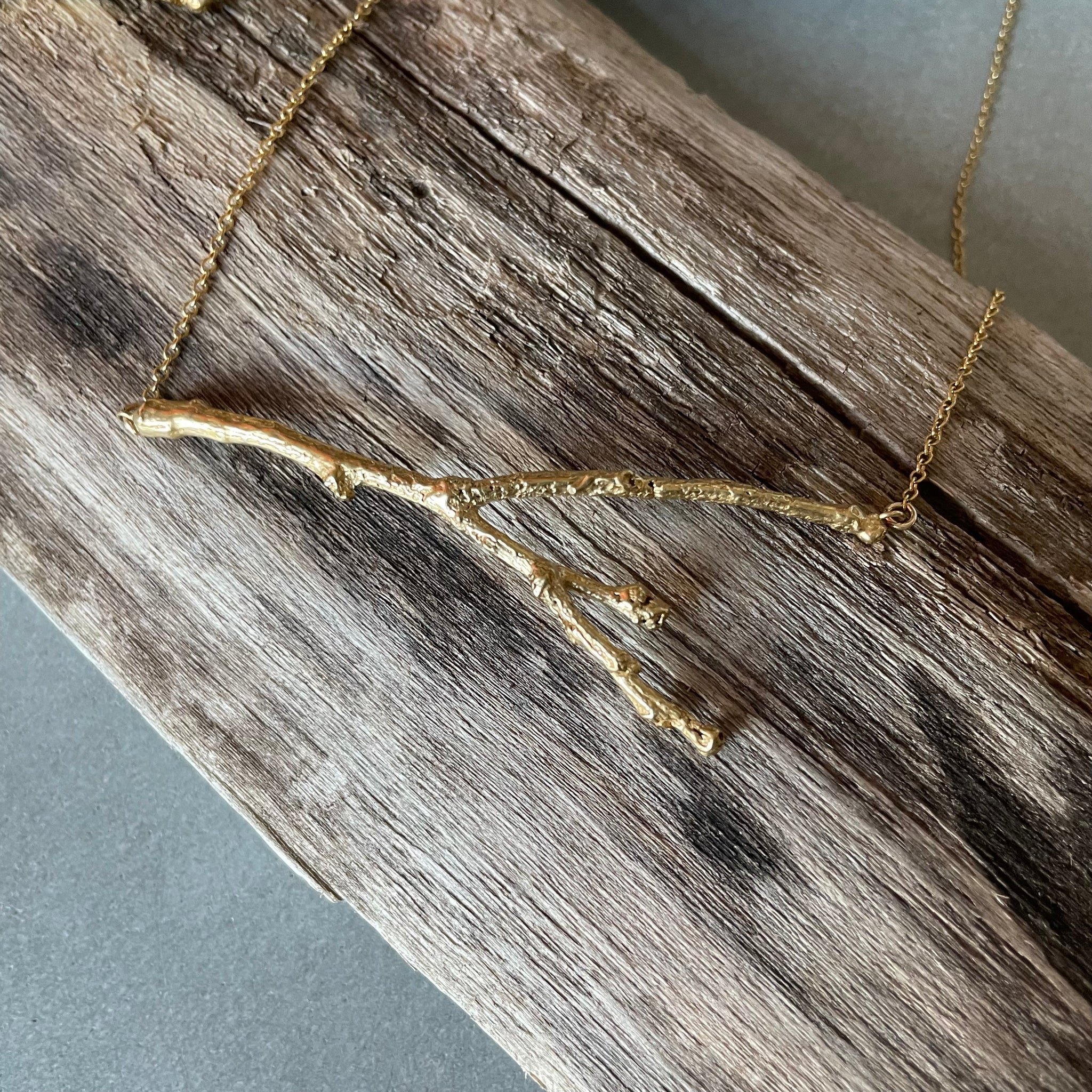 18” Twig Necklace in Gold Vermeil by Tree Trunk Arts