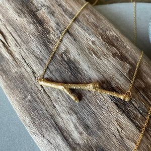 18” Twig Necklace in Gold Vermeil by Tree Trunk Arts