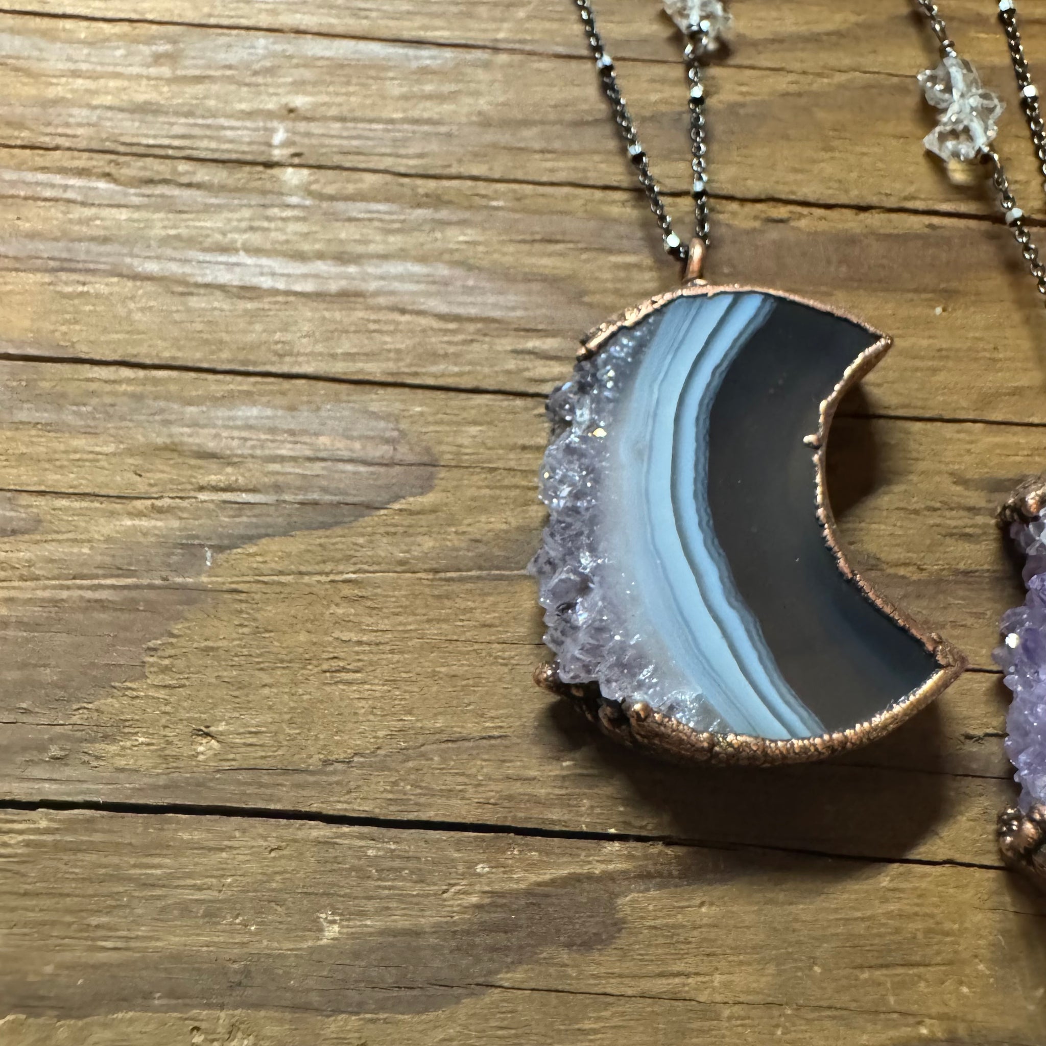 24" Amethyst Moon Slice Necklace on Sterling Chain by Hawkhouse