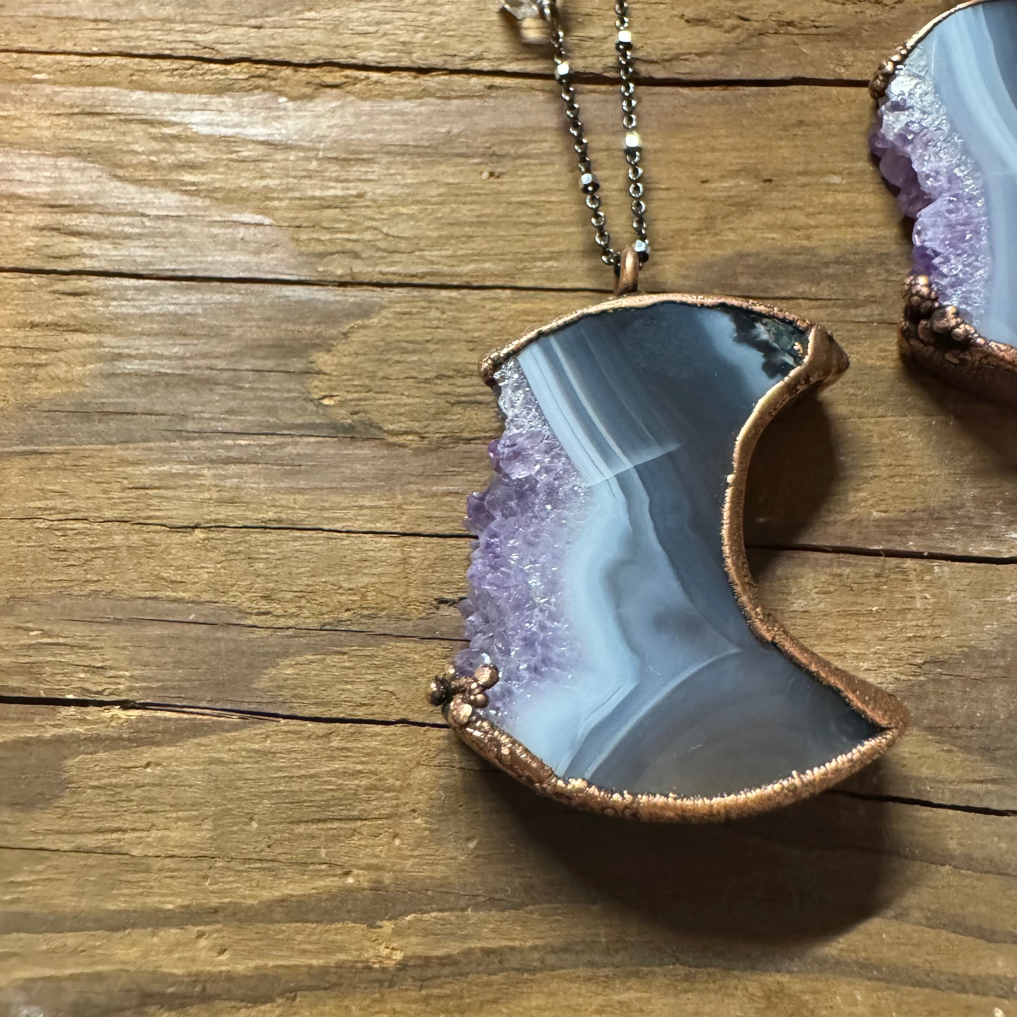 24" Amethyst Moon Slice Necklace on Sterling Chain by Hawkhouse