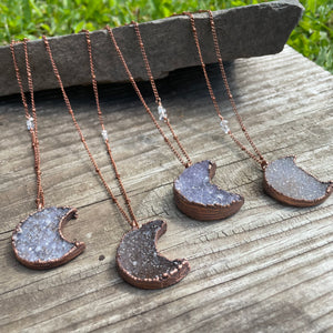 24" Druzy Moon Necklace on Copper Chain by Hawkhouse