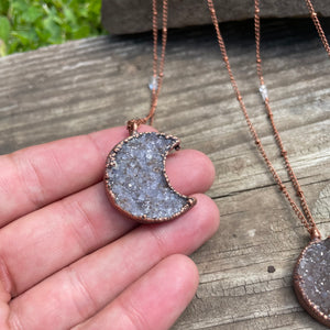 24" Druzy Moon Necklace on Copper Chain by Hawkhouse