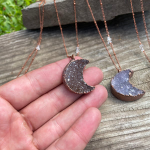 24" Druzy Moon Necklace on Copper Chain by Hawkhouse