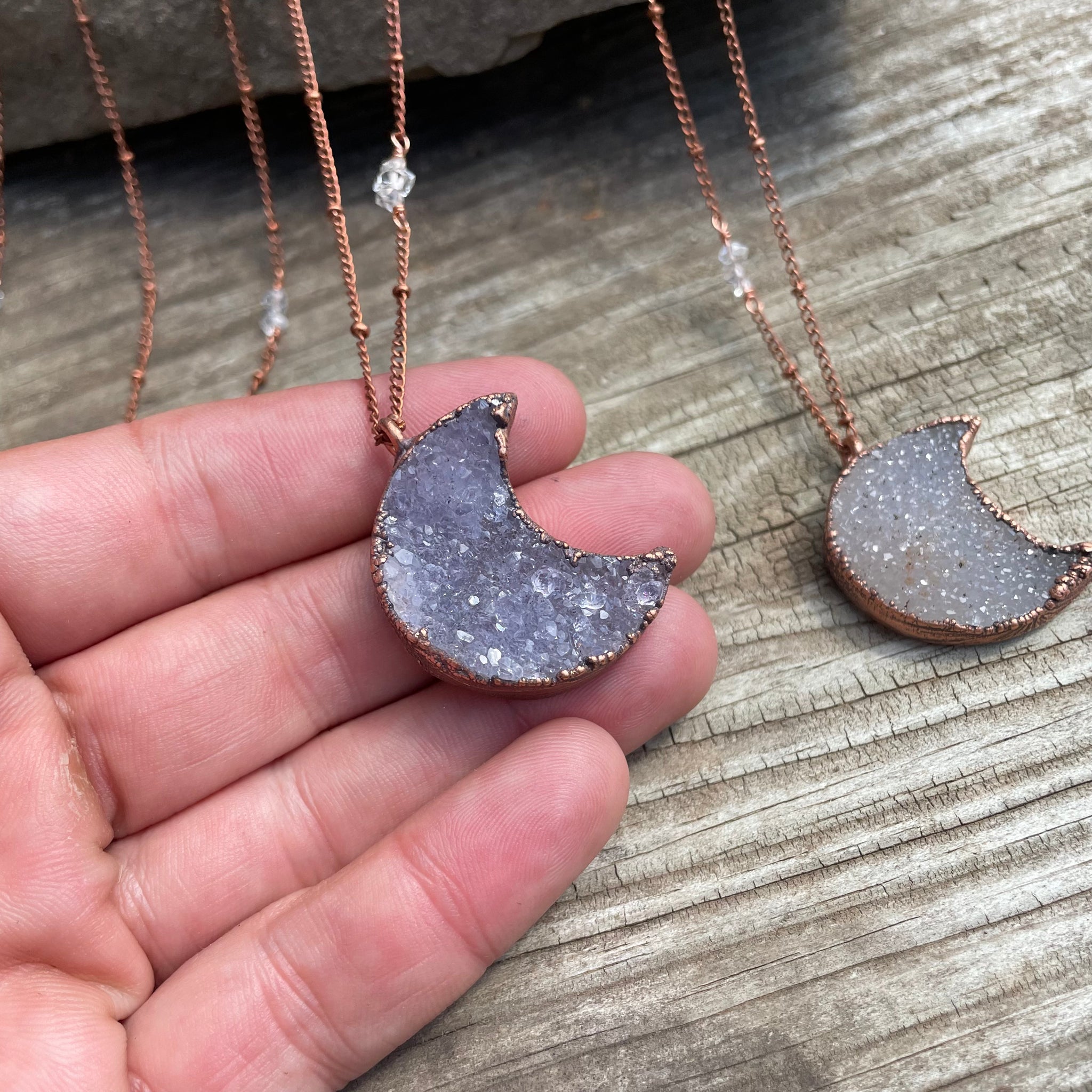24" Druzy Moon Necklace on Copper Chain by Hawkhouse