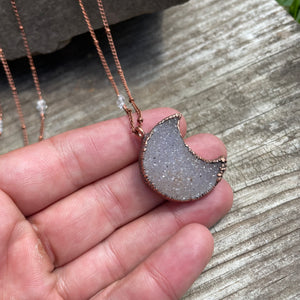 24" Druzy Moon Necklace on Copper Chain by Hawkhouse