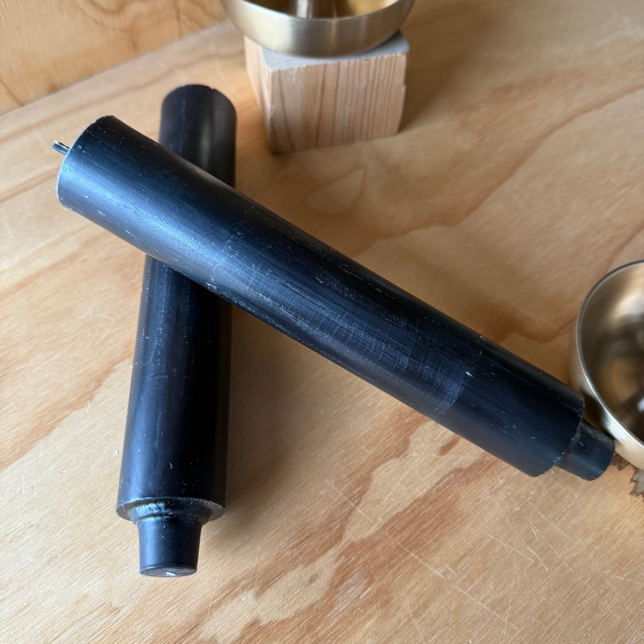 9" Column Black Beeswax Taper Candles