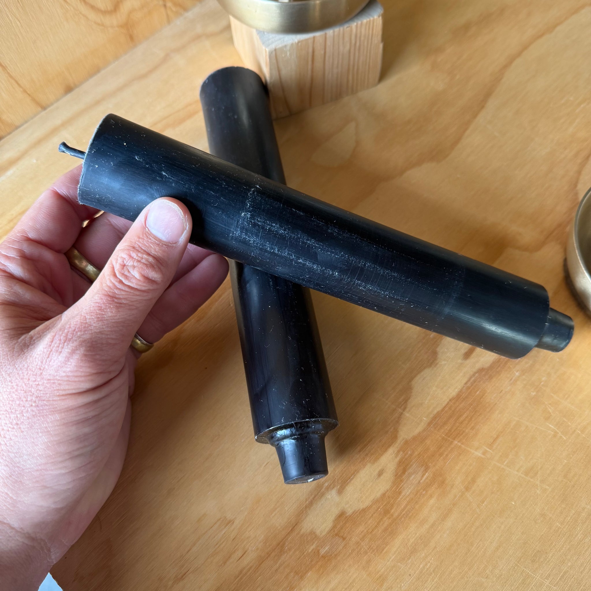 9" Column Black Beeswax Taper Candles