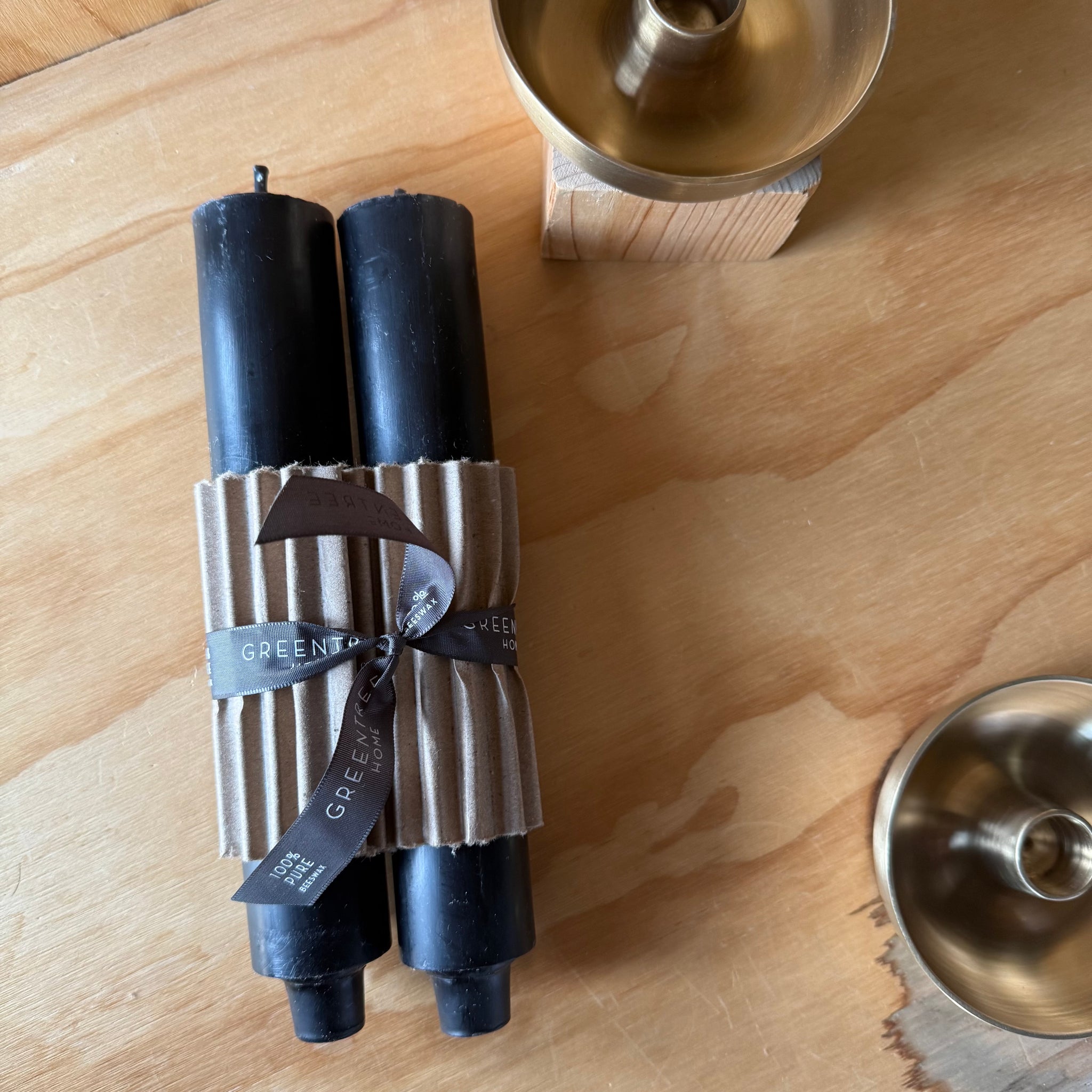 9" Column Black Beeswax Taper Candles