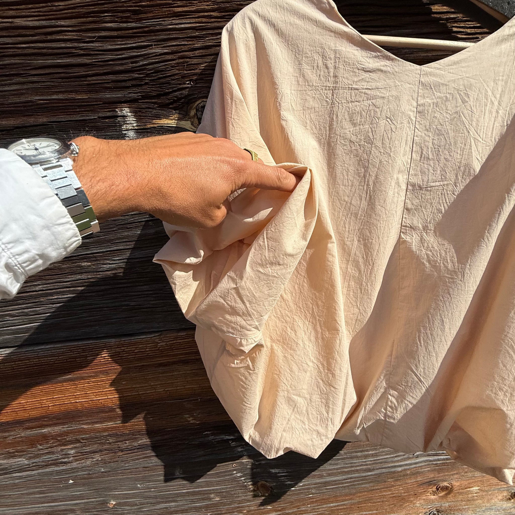 Adhira Bubble Top in Beige by Fog Linen