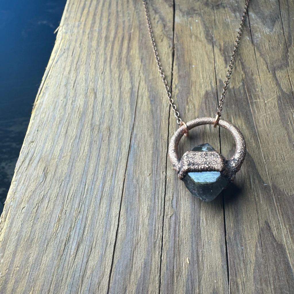 Anthraxolite Short Halo Necklace on 24" Copper Chain by Hawkhouse