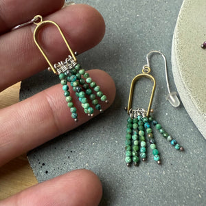 Arch Fringe and Stone Brass Earrings by Eric Silva