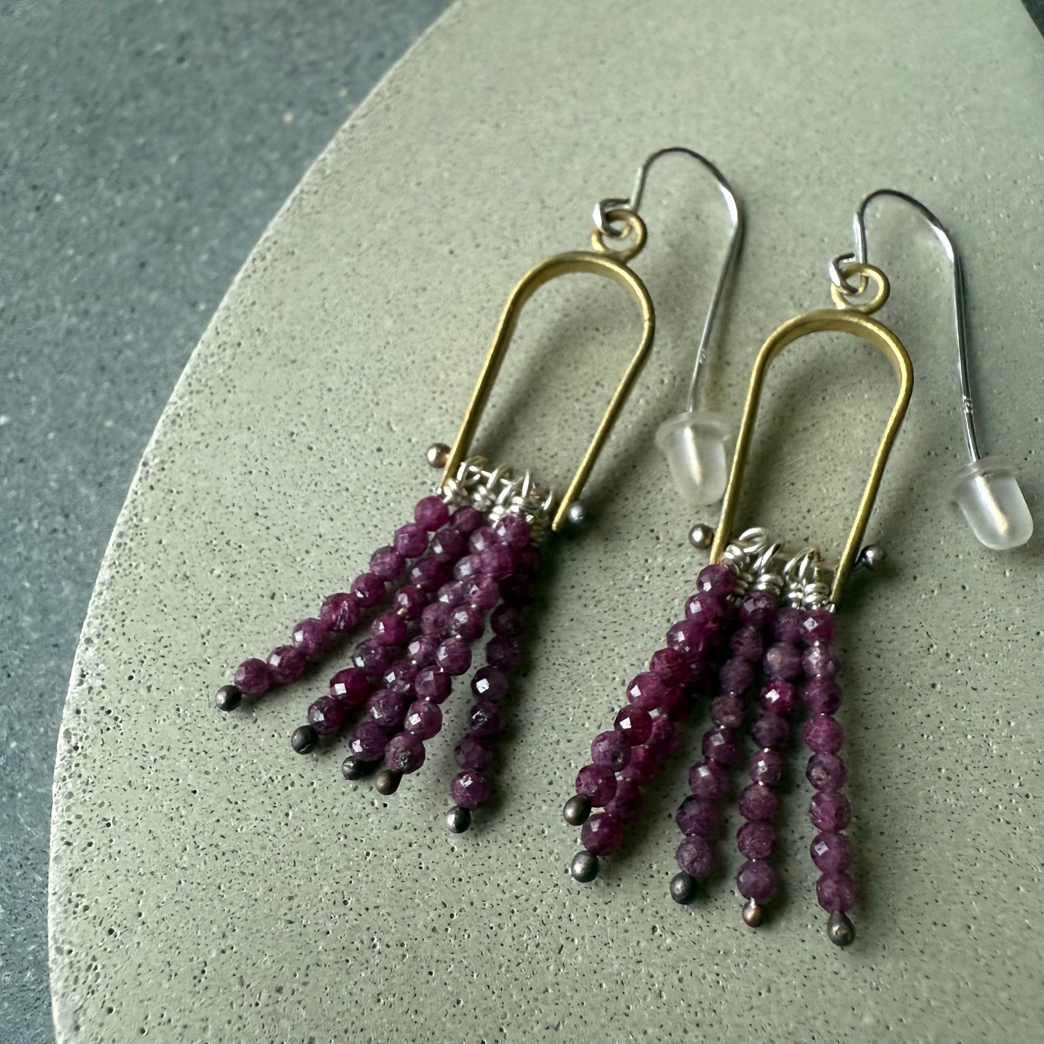 Arch Fringe and Stone Brass Earrings by Eric Silva