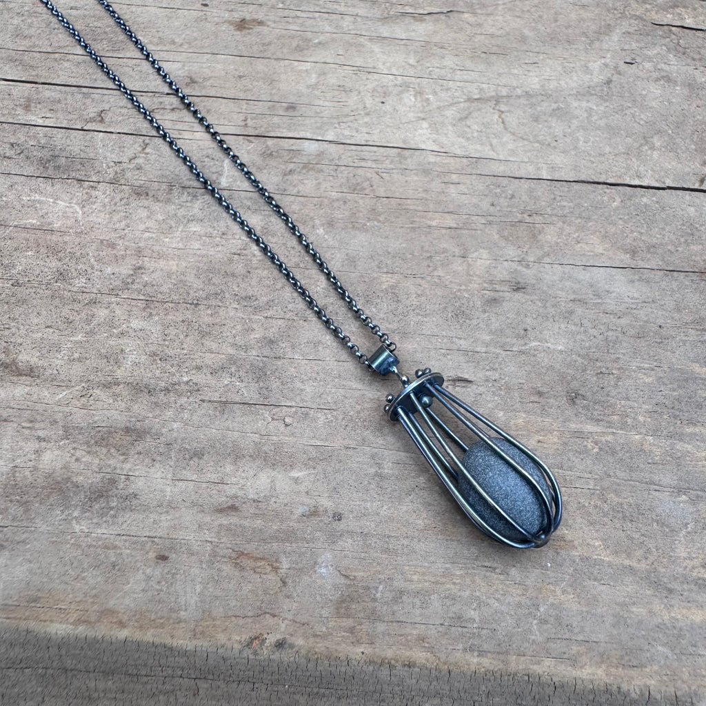 Basket and Stone Necklace by Lakestone Jewelry