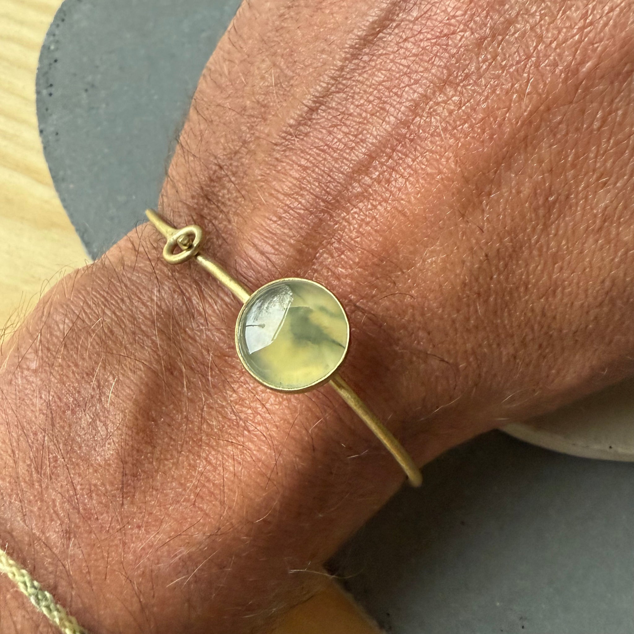 Brass Bracelet with Bezel Set Phenite by Eric Silva