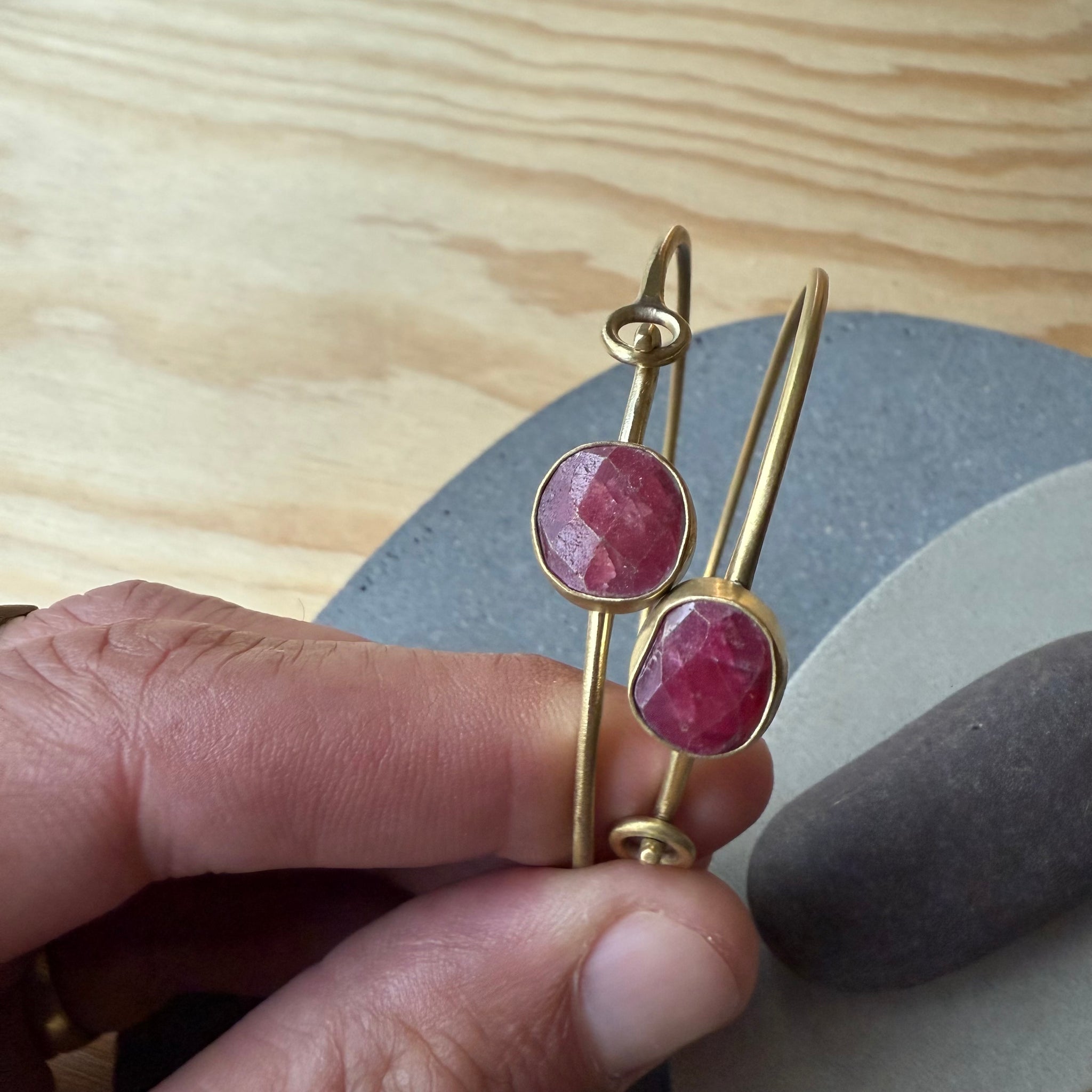 Brass Bracelet with Bezel Set Ruby by Eric Silva