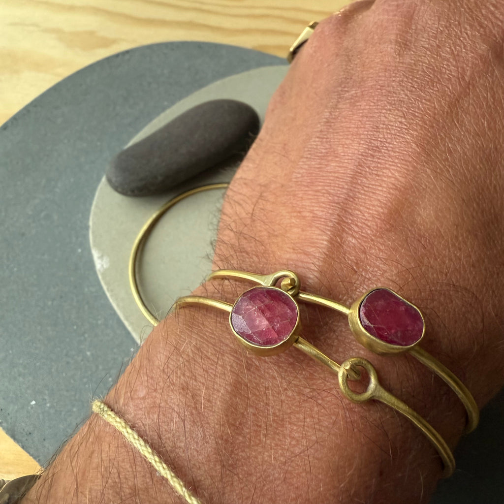Brass Bracelet with Bezel Set Ruby by Eric Silva