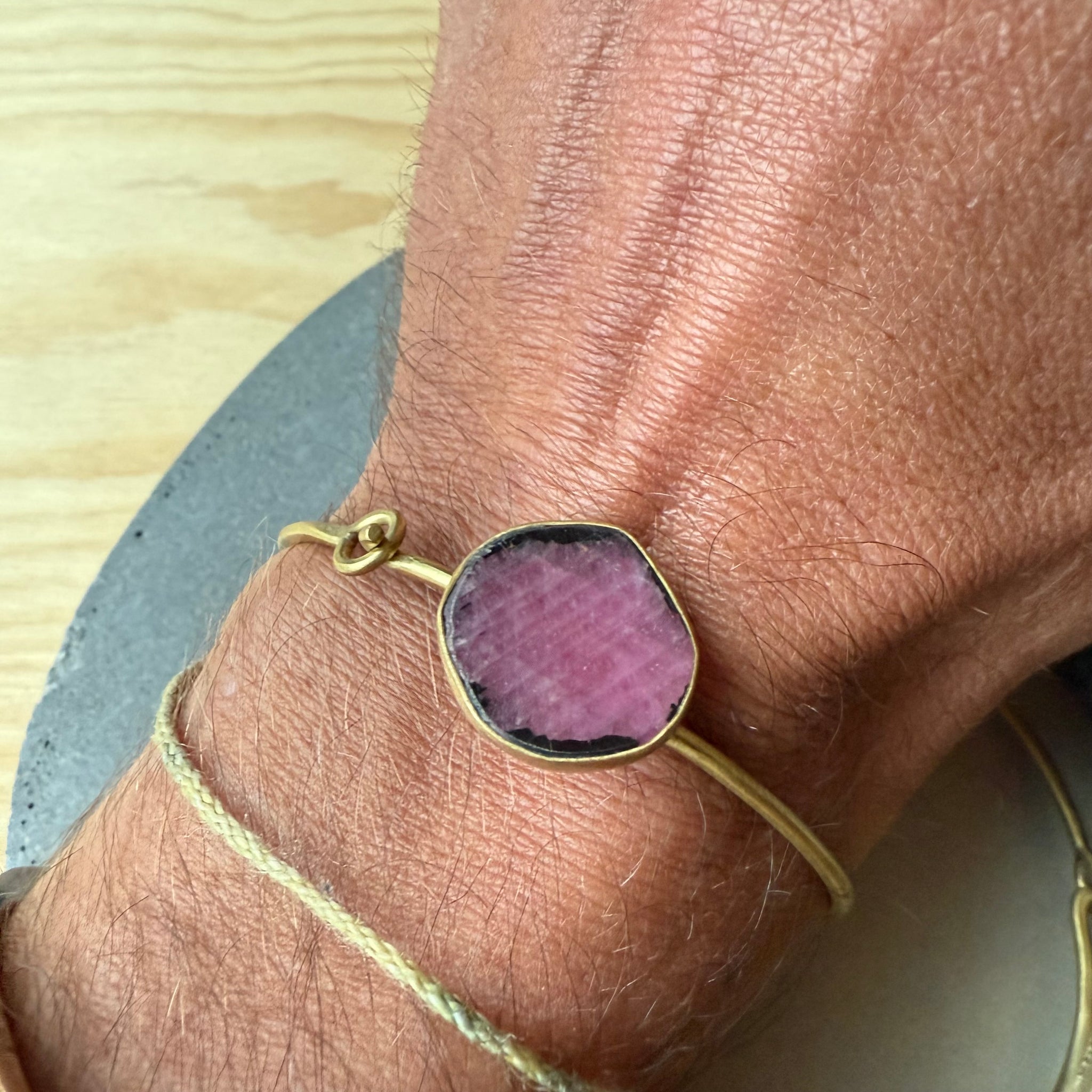 Brass Bracelet with Bezel Set Ruby by Eric Silva