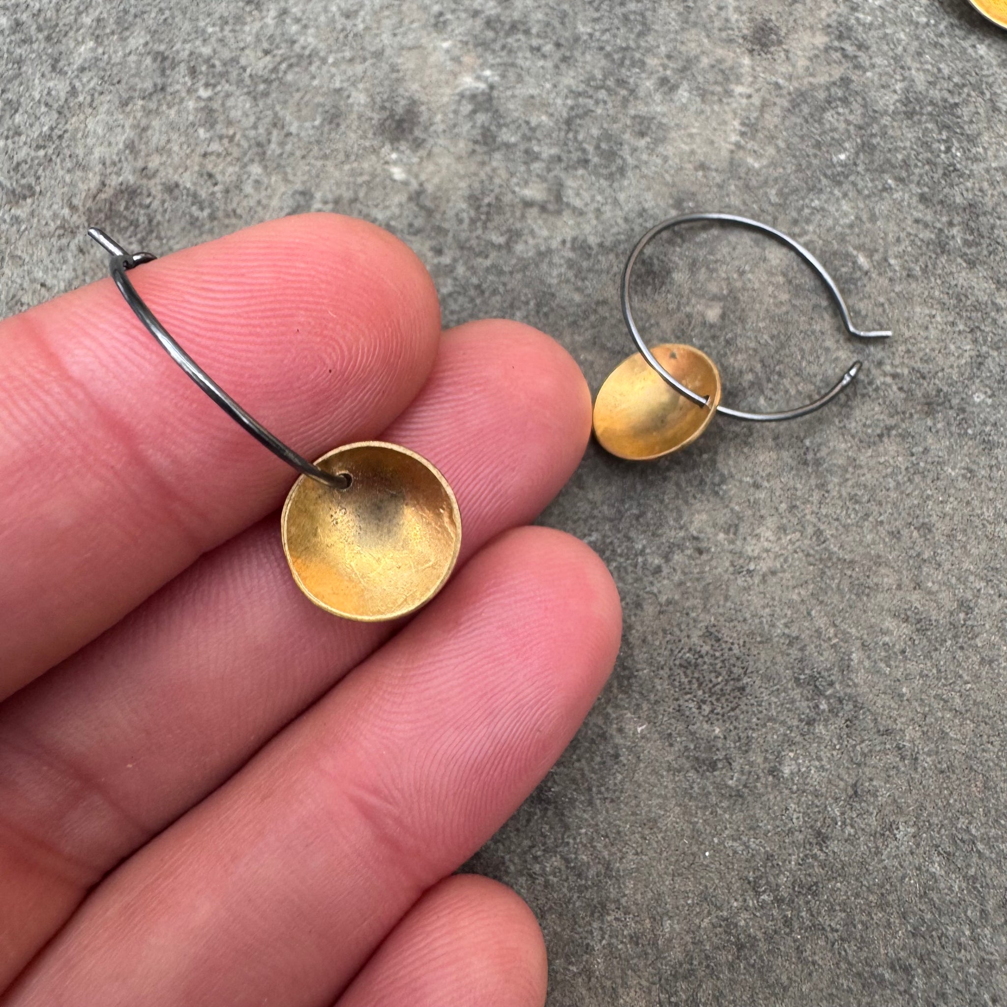 Brass Crater Hoop Earrings by Everart Designs