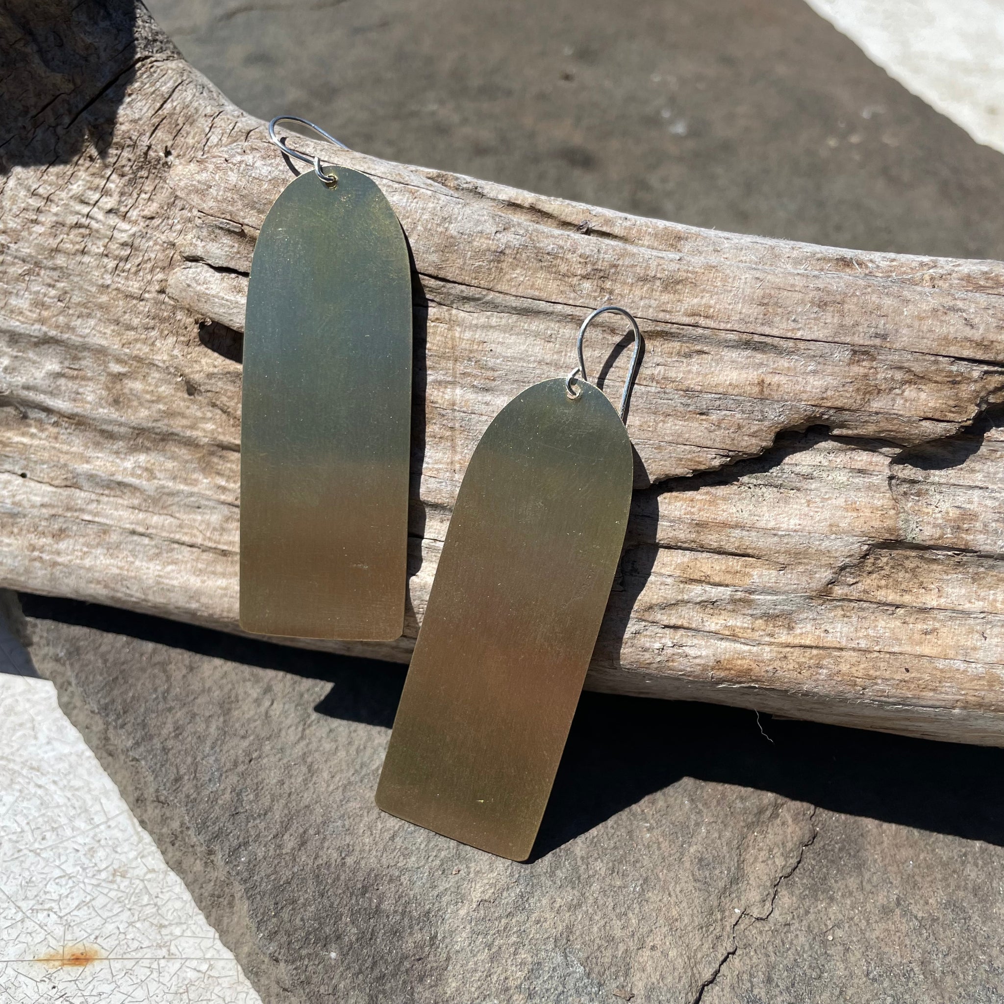 Brass Slab Earrings by Eric Silva
