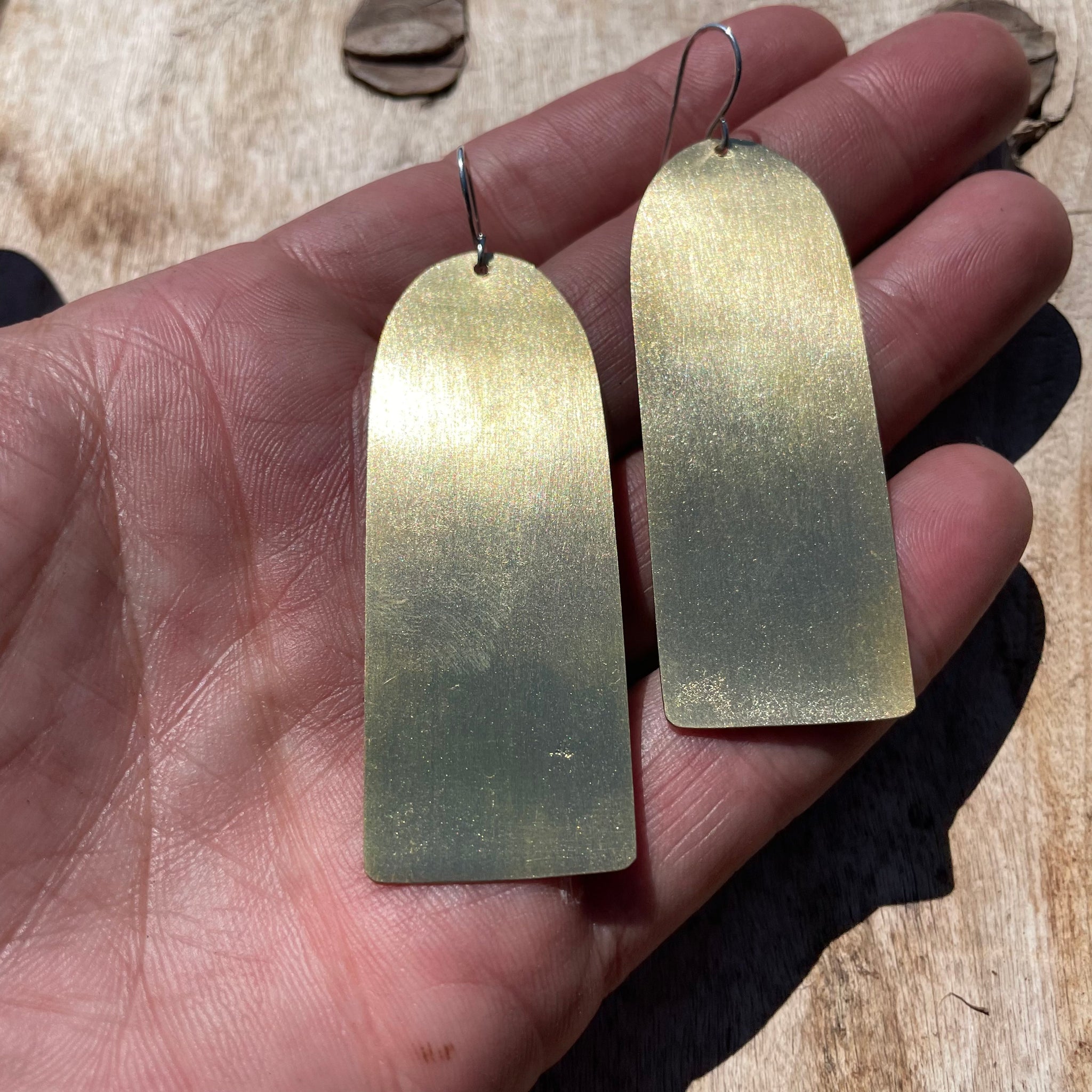 Brass Slab Earrings by Eric Silva