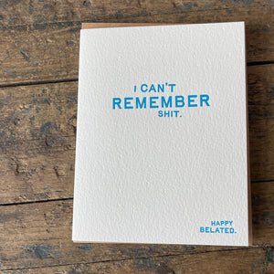 Can't Remember Letterpress Greeting Card by Sapling Press