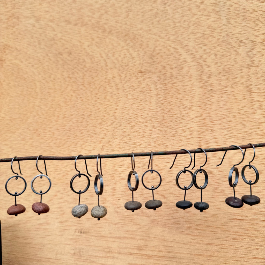 Circle and Stone Earrings by Lakestone Jewelry
