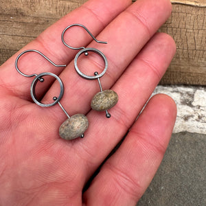Circle and Stone Earrings by Lakestone Jewelry