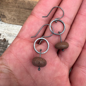 Circle and Stone Earrings by Lakestone Jewelry