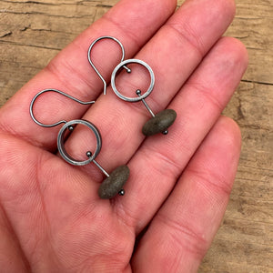 Circle and Stone Earrings by Lakestone Jewelry