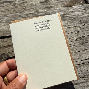 Clearance Sales Letterpress Greeting Card by Sapling Press