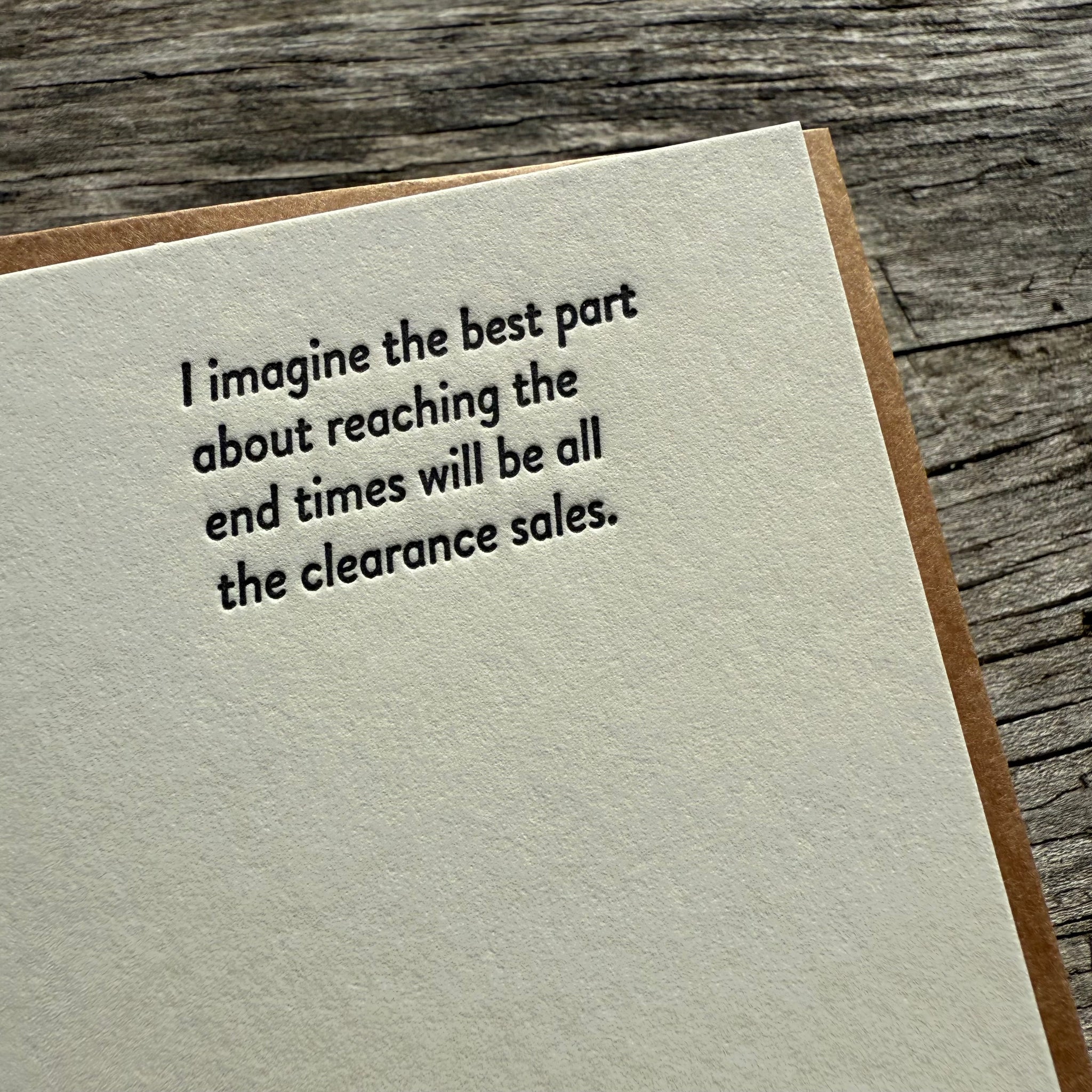 Clearance Sales Letterpress Greeting Card by Sapling Press