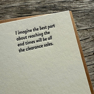 Clearance Sales Letterpress Greeting Card by Sapling Press