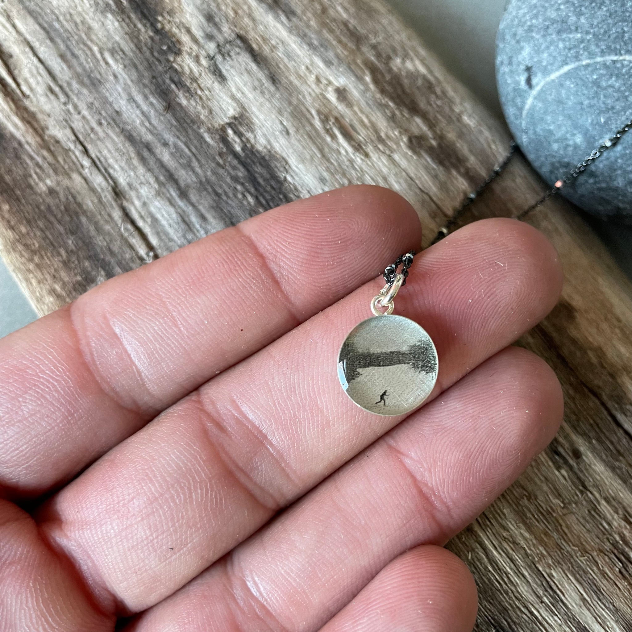 Cross Country Skier Photo Bezel Necklace on Sterling by Everyday Artifact