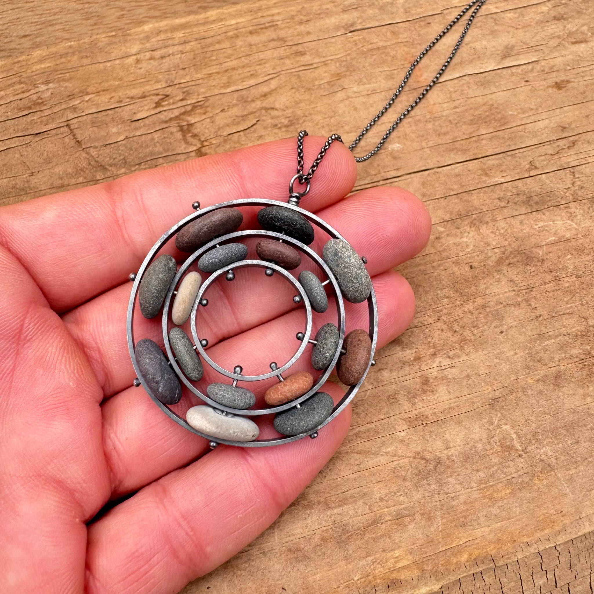 Double Bearing Ring Stone Necklace by Lakestone Jewelry