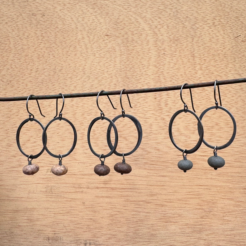 Double Ring Stone Earrings by Lakestone Jewelry