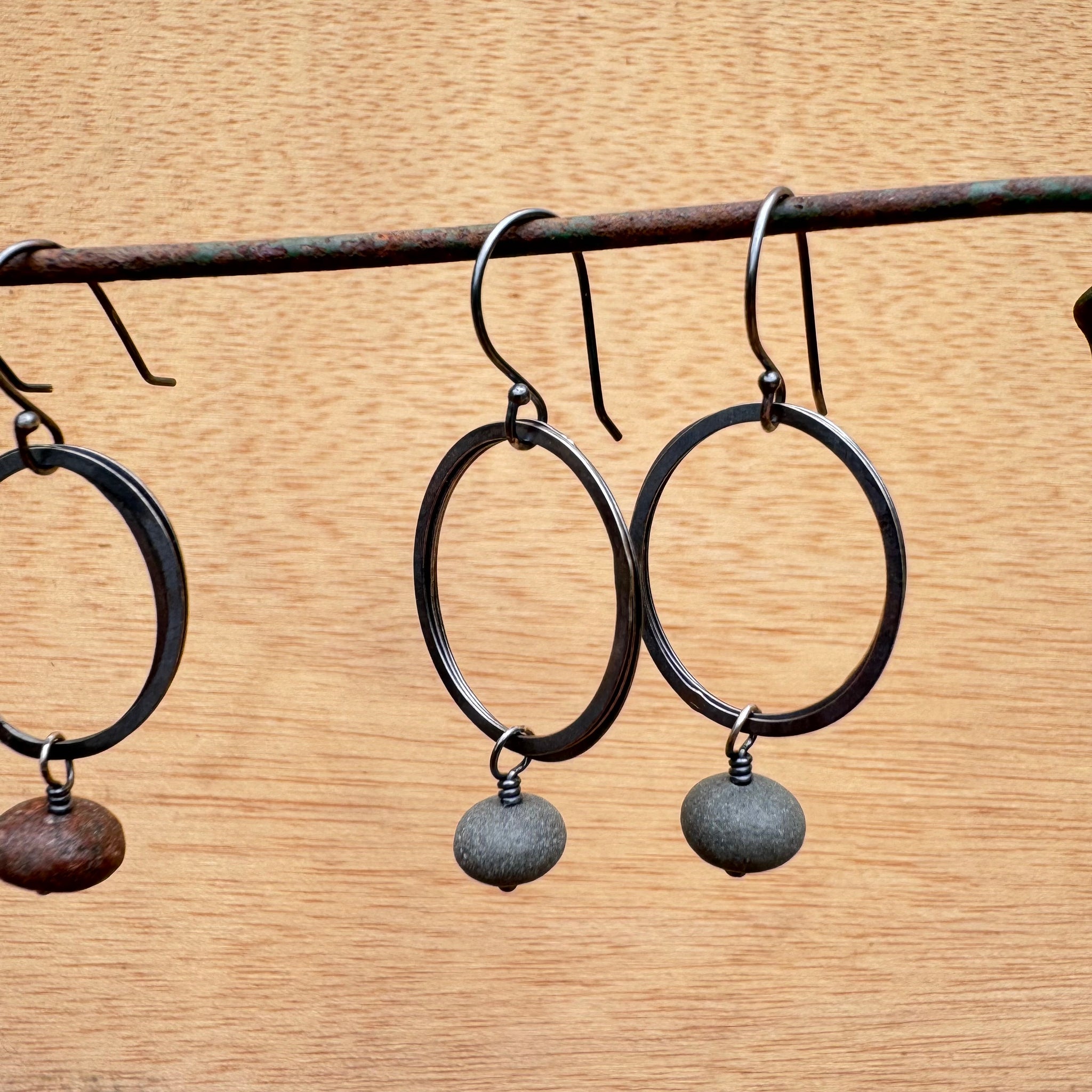 Double Ring Stone Earrings by Lakestone Jewelry