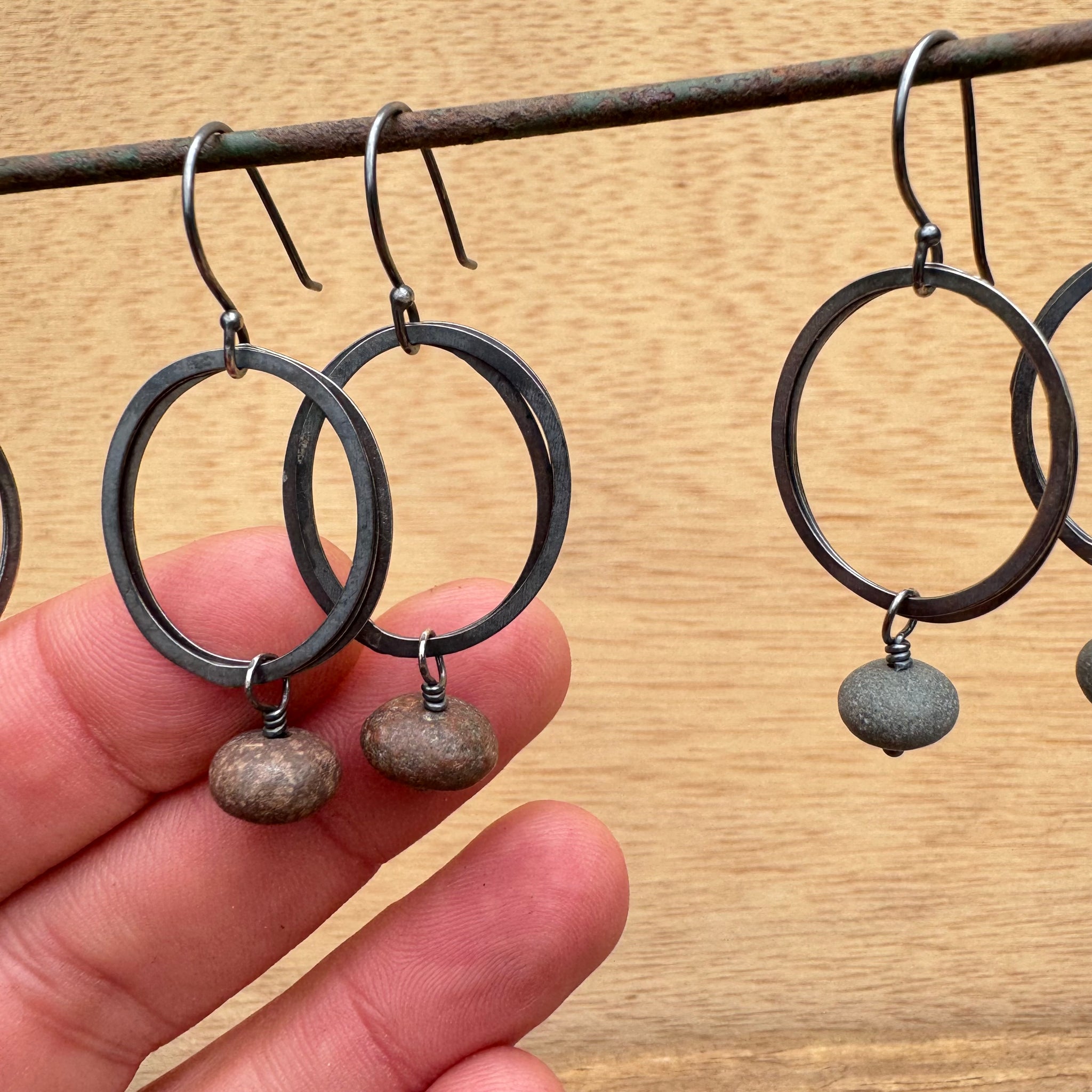 Double Ring Stone Earrings by Lakestone Jewelry