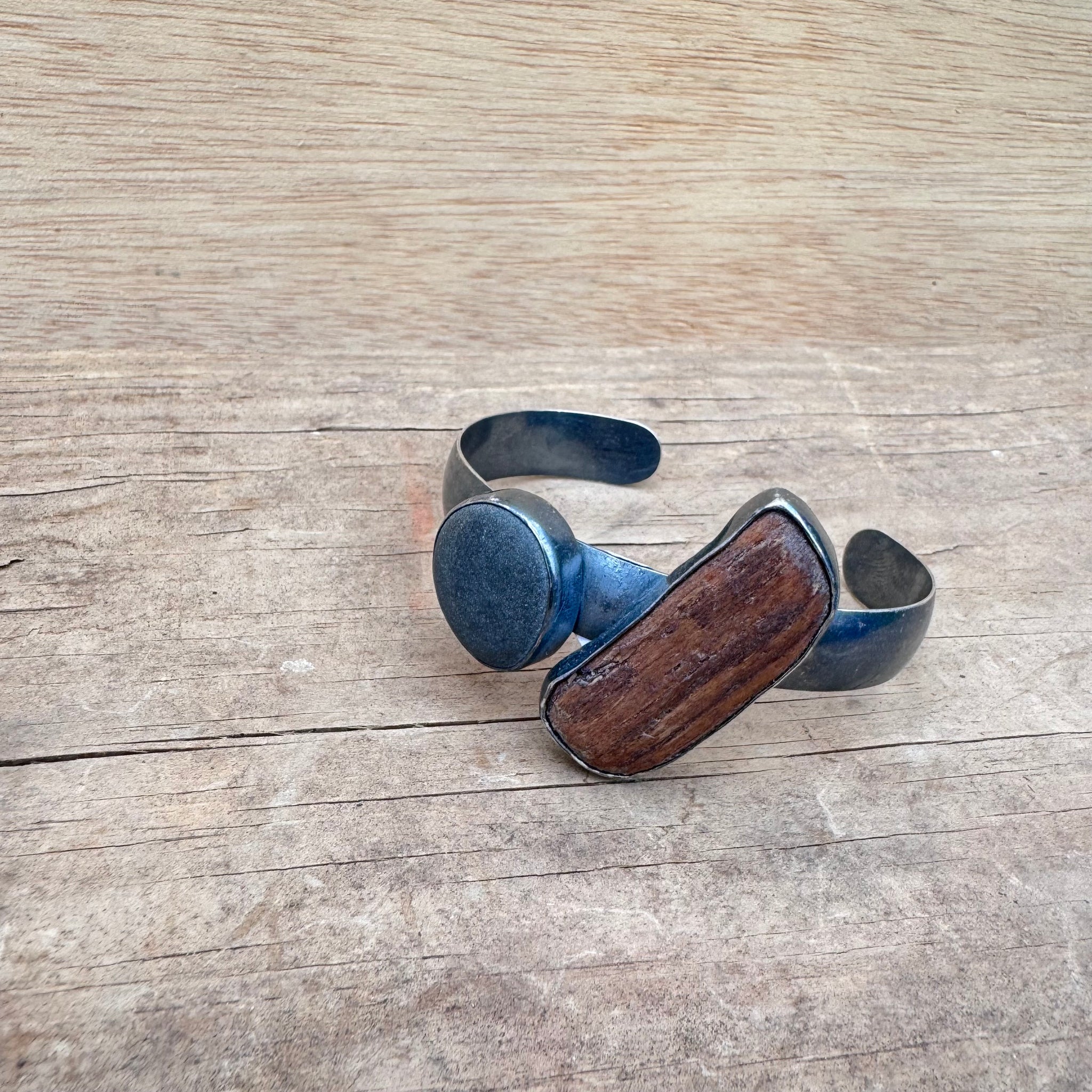 Driftwood and Stone Double Cuff by Lakestone Jewelry