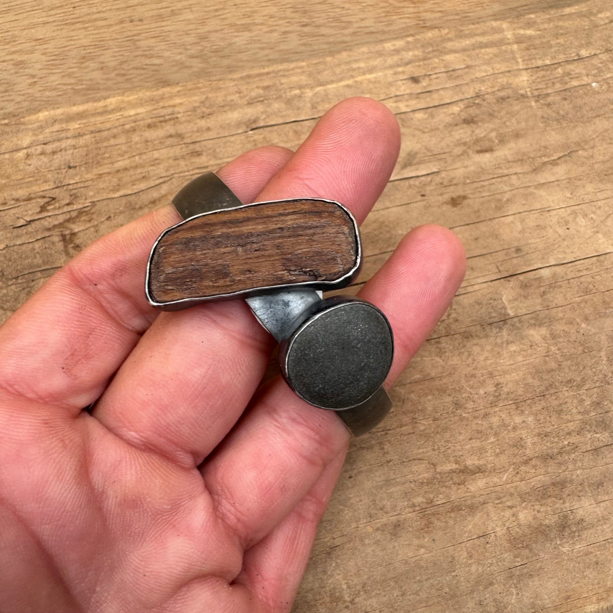 Driftwood and Stone Double Cuff by Lakestone Jewelry