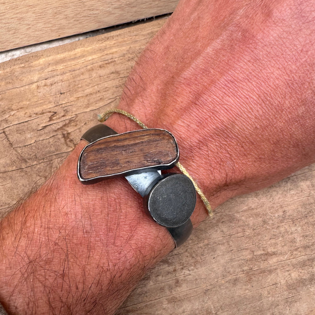 Driftwood and Stone Double Cuff by Lakestone Jewelry