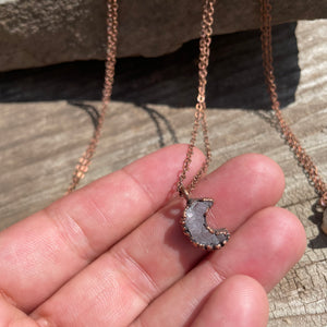 Druzy Moon Necklace on 18" Copper Chain by Hawkhouse
