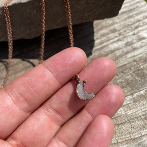 Druzy Moon Necklace on 18" Copper Chain by Hawkhouse