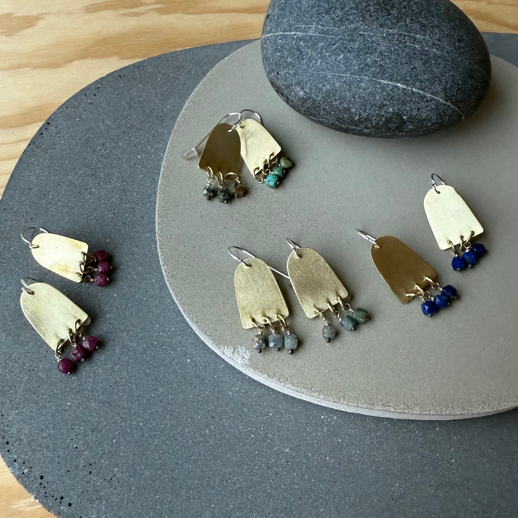 Flat Arch and Stone Brass Earrings by Eric Silva