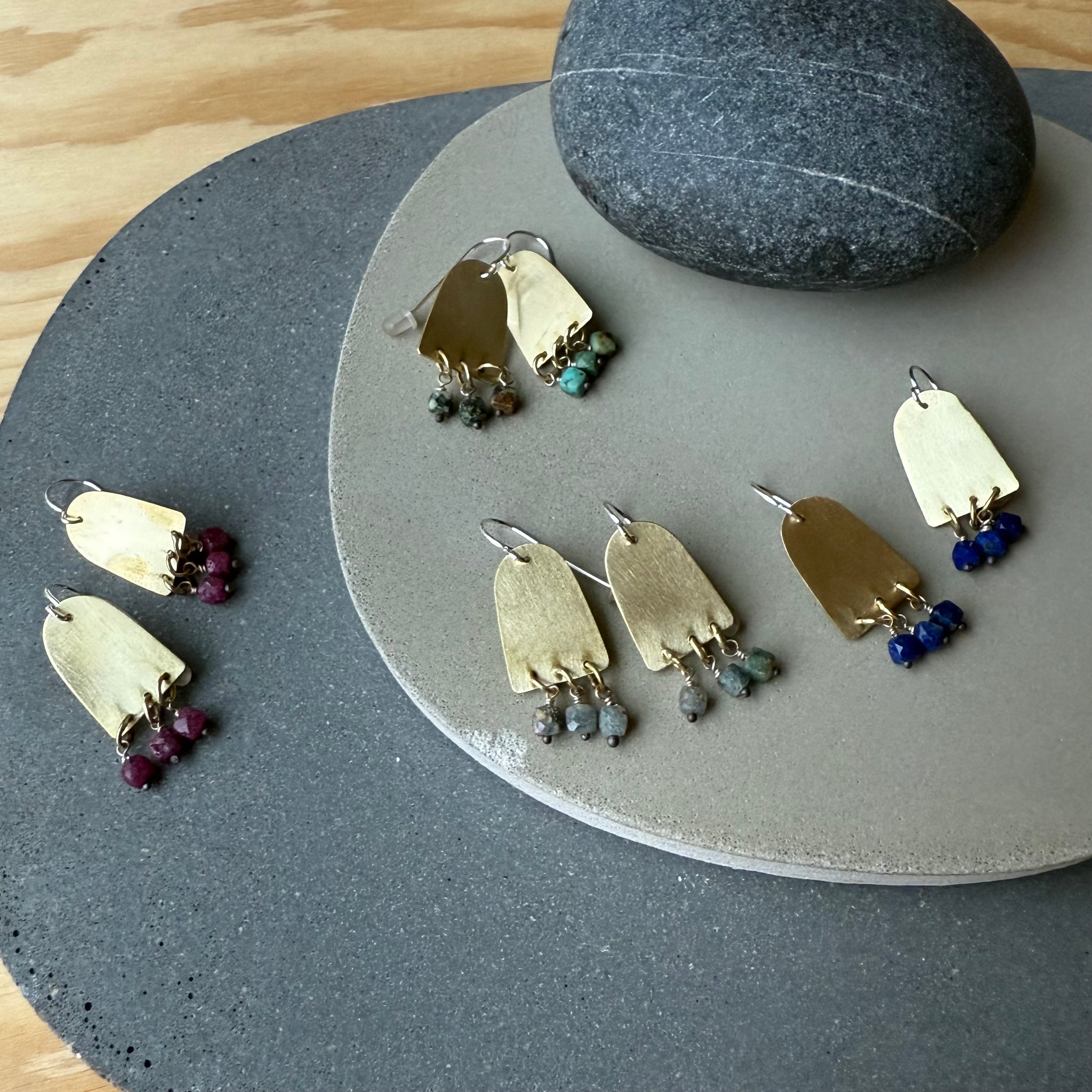 Flat Arch and Stone Brass Earrings by Eric Silva